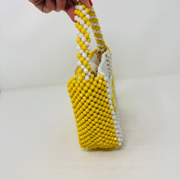 Bouffants & Broken Hearts Lemon Beaded Bag Yellow White Fruit Purse Retro Summer - Picture 5 of 13